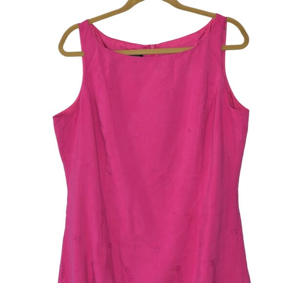 Jones New York Sz 16 Barbiecore Sleeveless Eyelet Linen Silk Dress Lined Pink A! - Picture 10 of 10